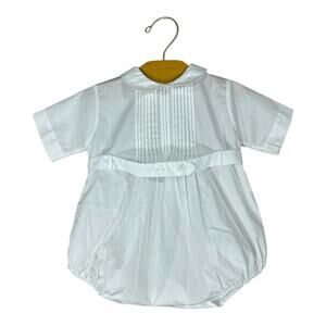 Vintage Feldman Bros Boys 6 Mo Bubble Romper White Belt Baptism Christening